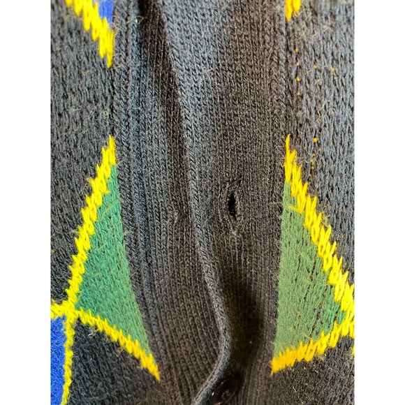 Vintage Lucien Foncel‎ Cardigan Sweater Black&Green Argyle Size 61 Knit V-neck - Picture 6 of 16